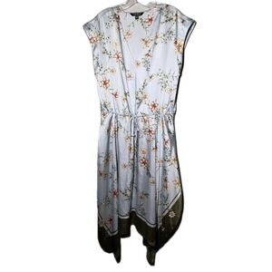 Lauren Ralph Lauren Floral Print Handkerchief  Hem Silk Dress Size 10